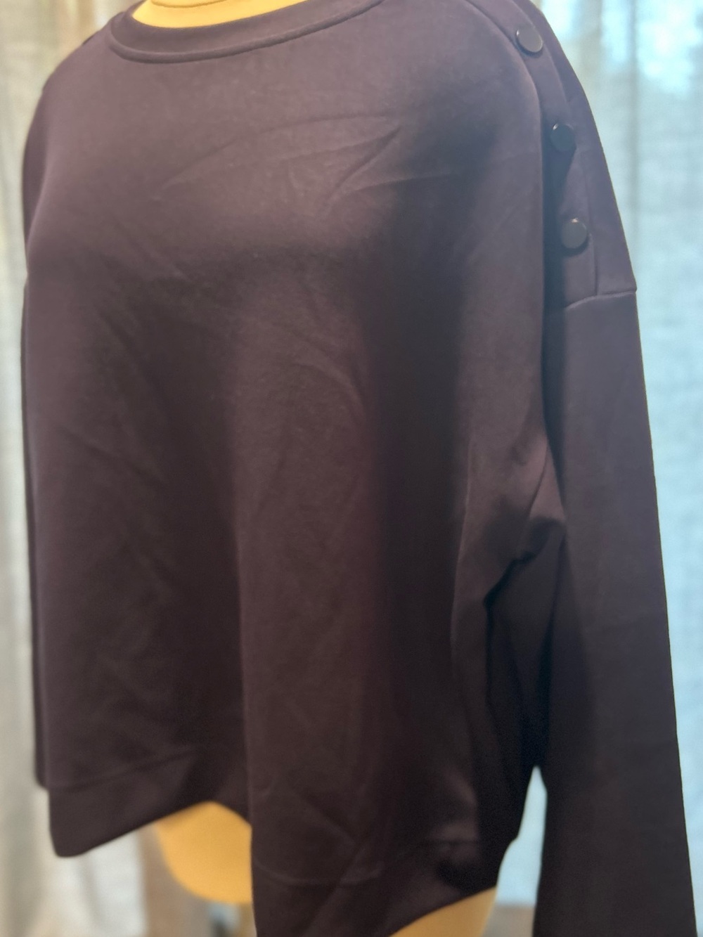 Sharagano Button-Shoulder Crewneck Sweatshirt in Deep Blue